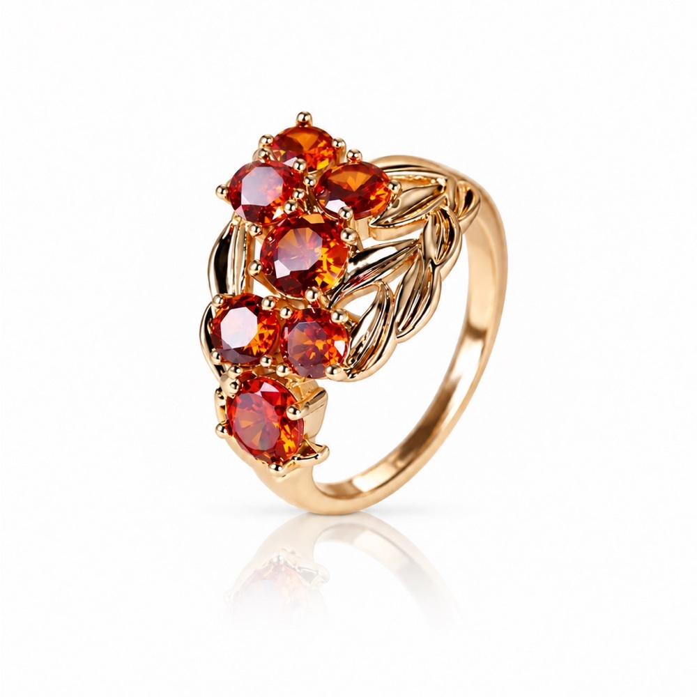 Gold-Tone Orange Crystal Cluster Ring